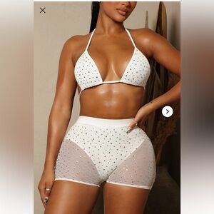 Icy Girl Rhinestone 2 Piece Sunsuit - White